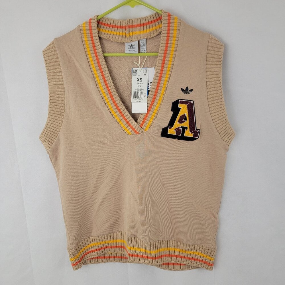ADIDAS Womens Vest Sz XS Originals Class of 72 BEIGE Academia Sweater Preppy NWD